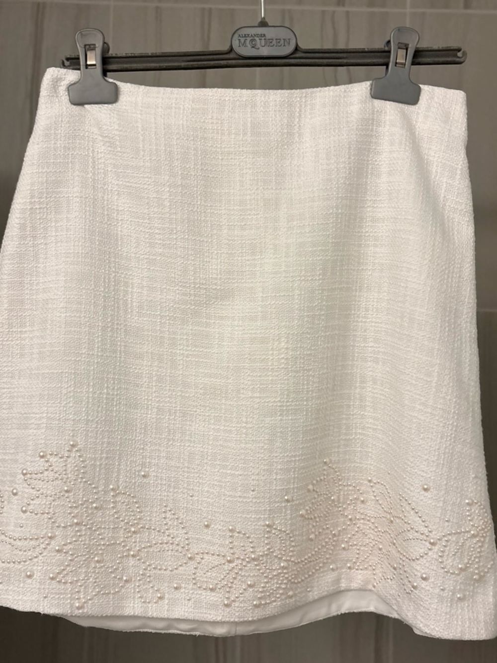 Karl Lagerfeld White Mini Skirt with Pearl Embellishment
